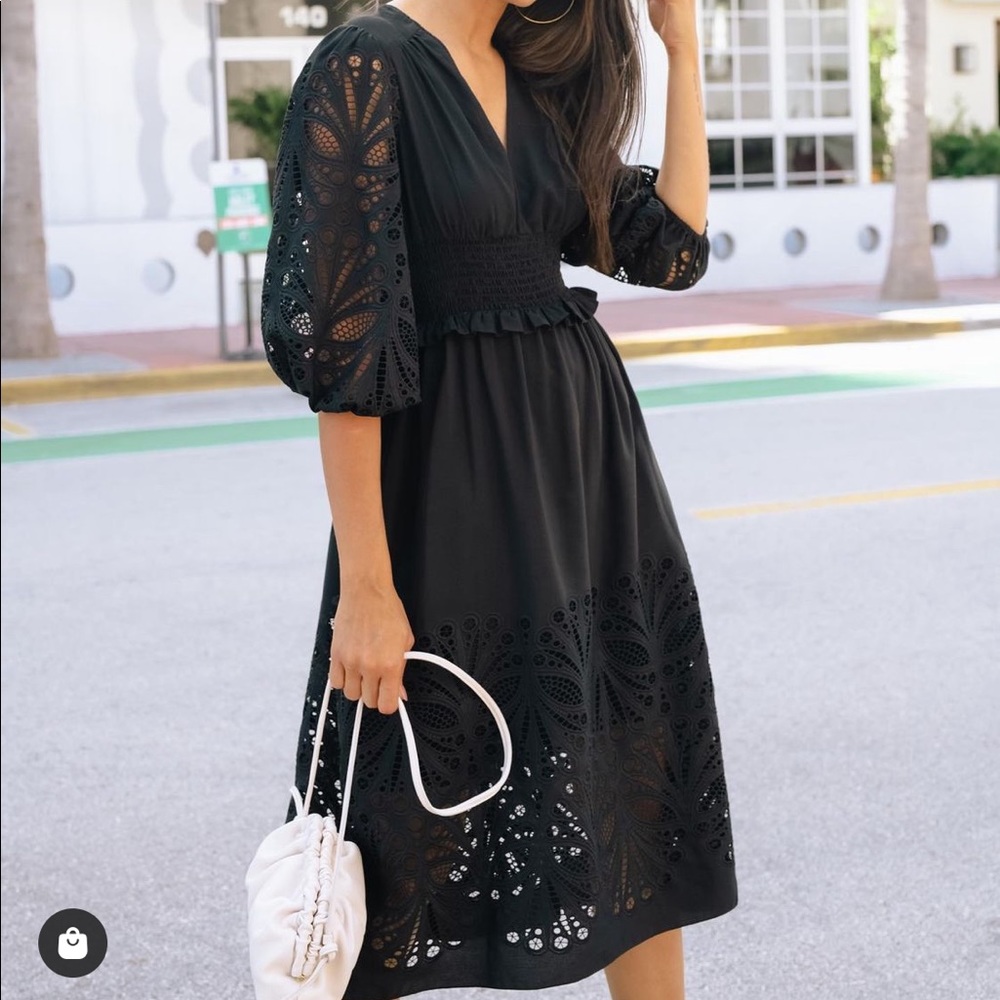 🪴 $400 Anthropologie black eyelet lace midi dress